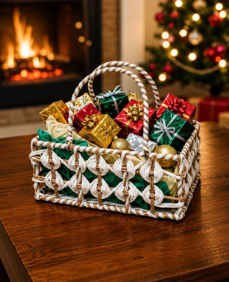 Two-Tone Natural and Cream Raffia Rectangular Basket