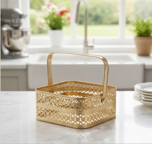 Square Gold-Finished Metal Basket