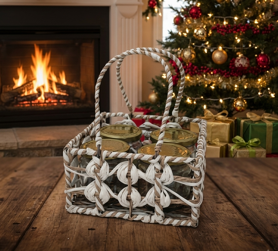 Handcrafted with a sturdy metal frame, this square basket