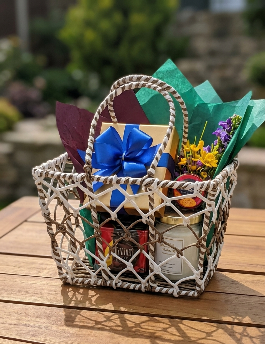 Handcrafted Open-Mesh Gift Tote Basket