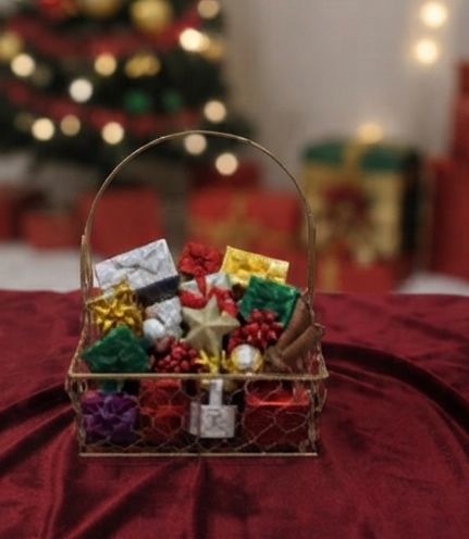 square gold-finished metal wire mesh basket