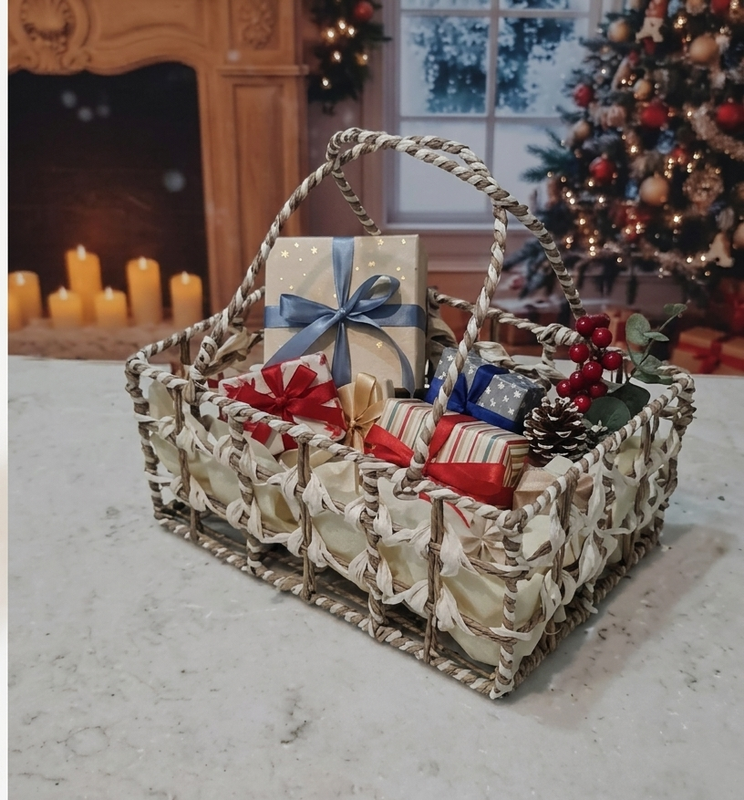 Handcrafted low-profile rectangular basket