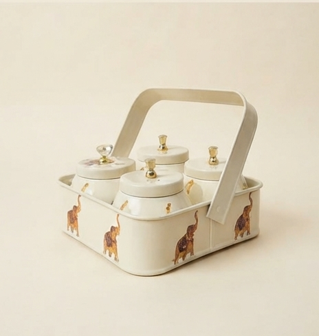 Cream-Colored Metal Caddy Set