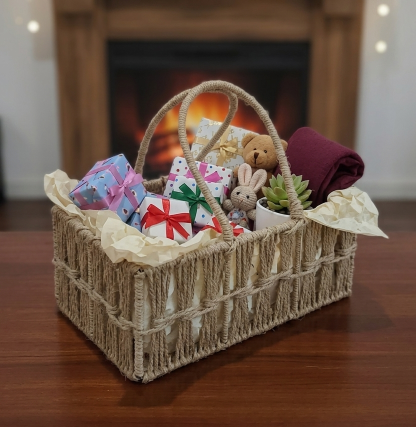 Rustic Rectangular Woven Rope Basket