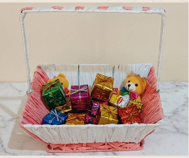 Rectangular Woven Metal and Raffia Basket