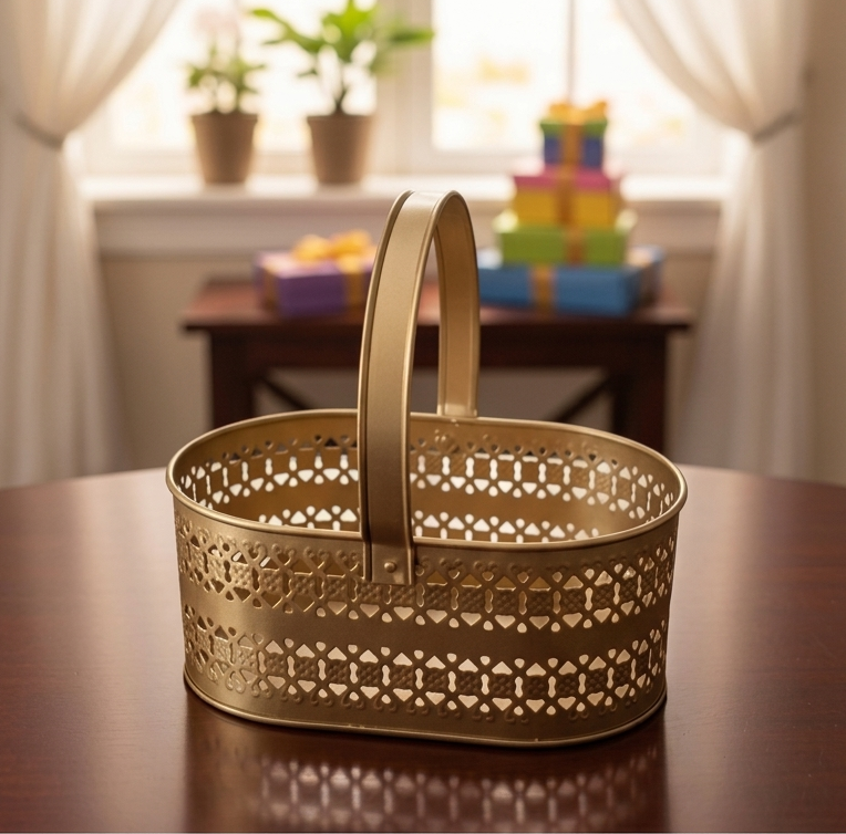 Oval Gold-Finished Metal Basket