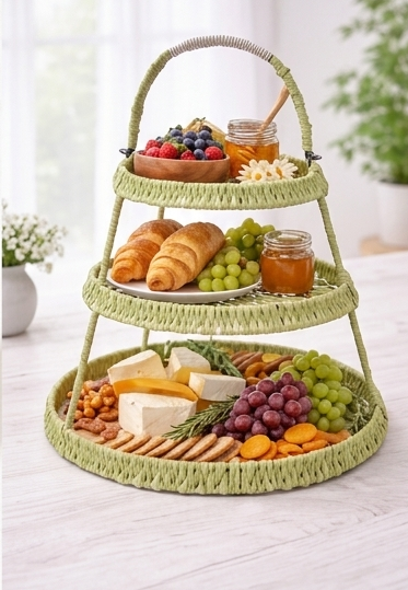 Three-Tiered Woven Serving Stand