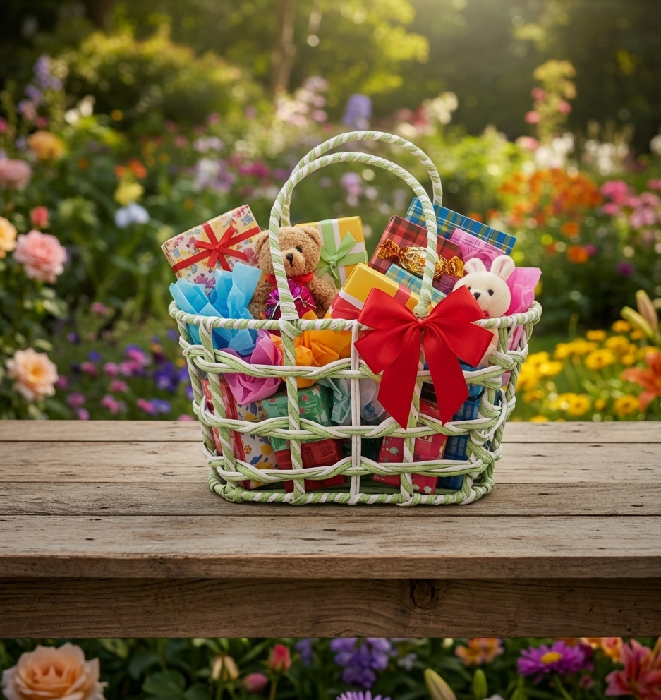 handcrafted open-grid gift basket