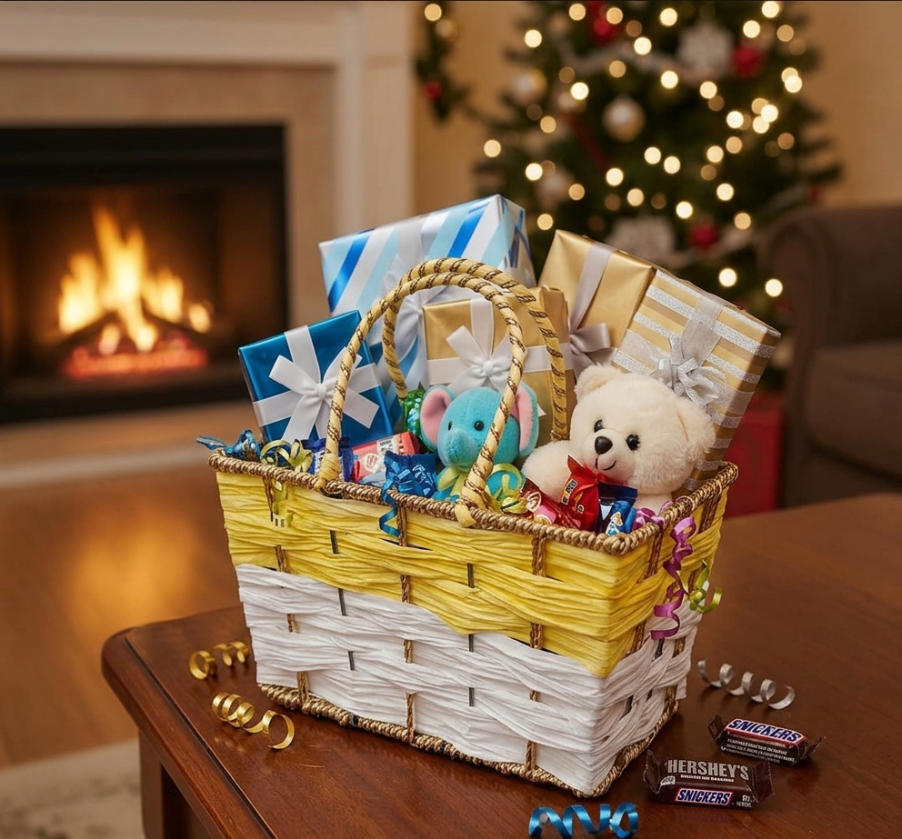 Handcrafted Two-Tone Gift Hamper Basket