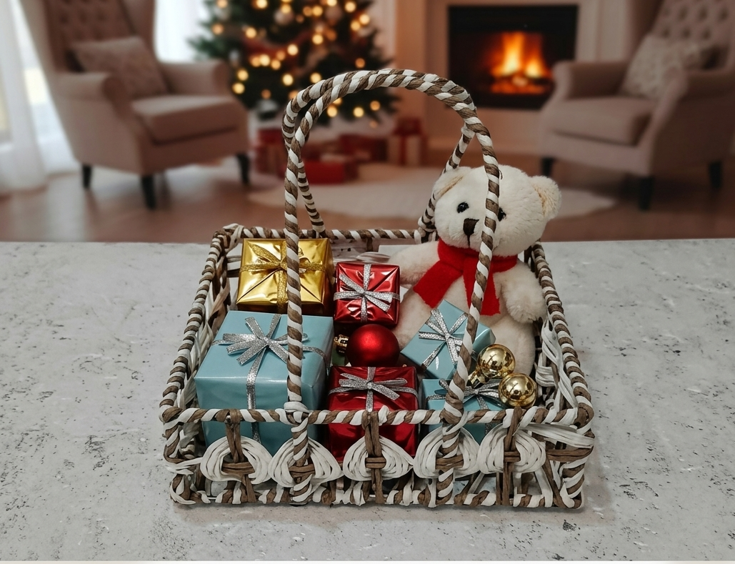 Handcrafted Sturdy Metal Frame, Square Basket