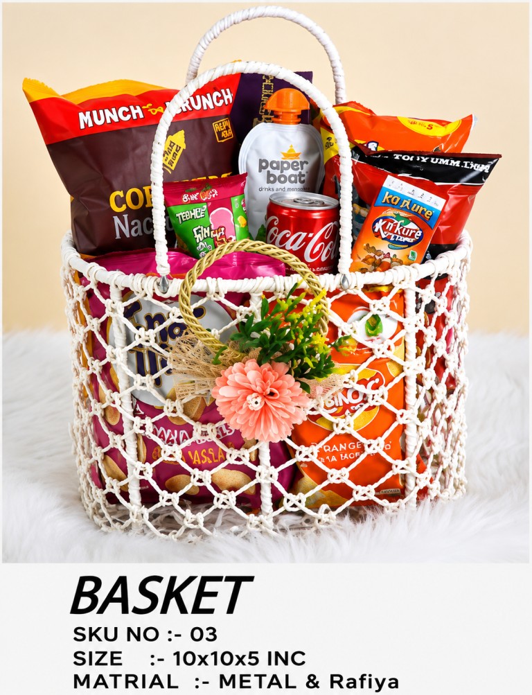 Open-Lattice White Raffia Hamper