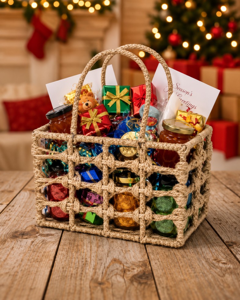 Rustic Open-Grid Rectangular Basket
