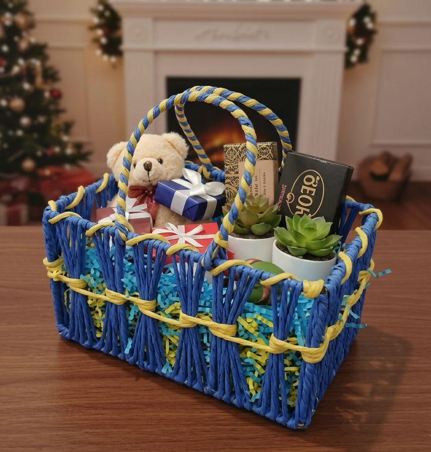 Handcrafted Two-Tone Raffia Gift Basket