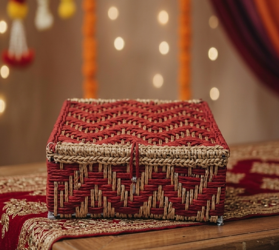 Rich Crimson Red And Natural Beige Basket