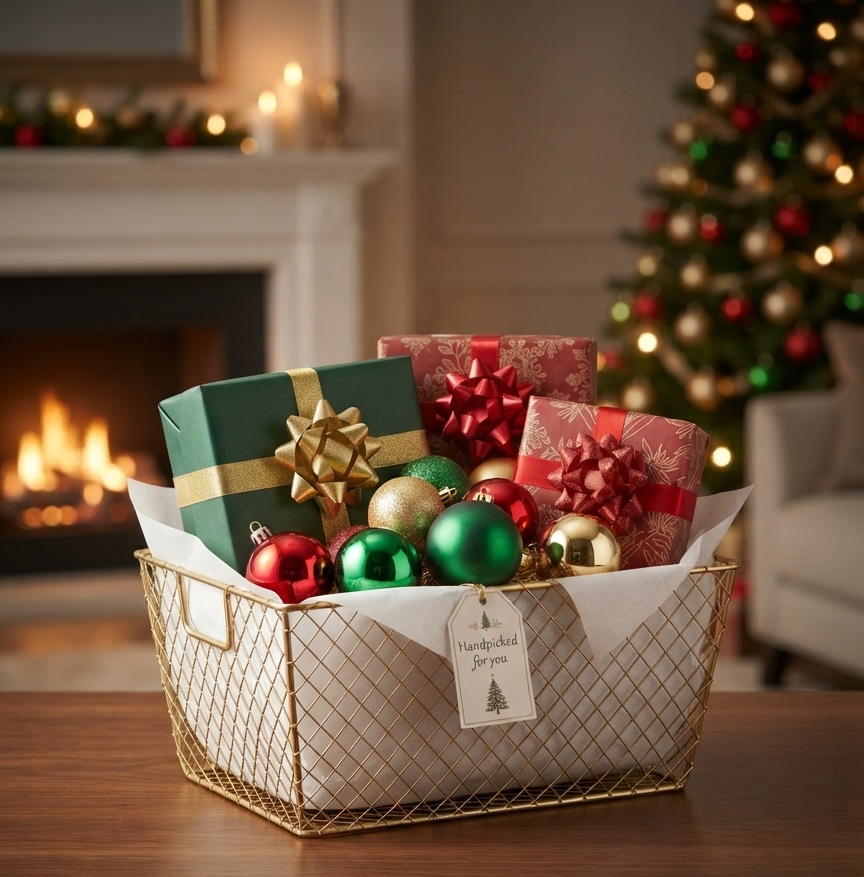 Rectangular Gold-Finished Wire Mesh Basket