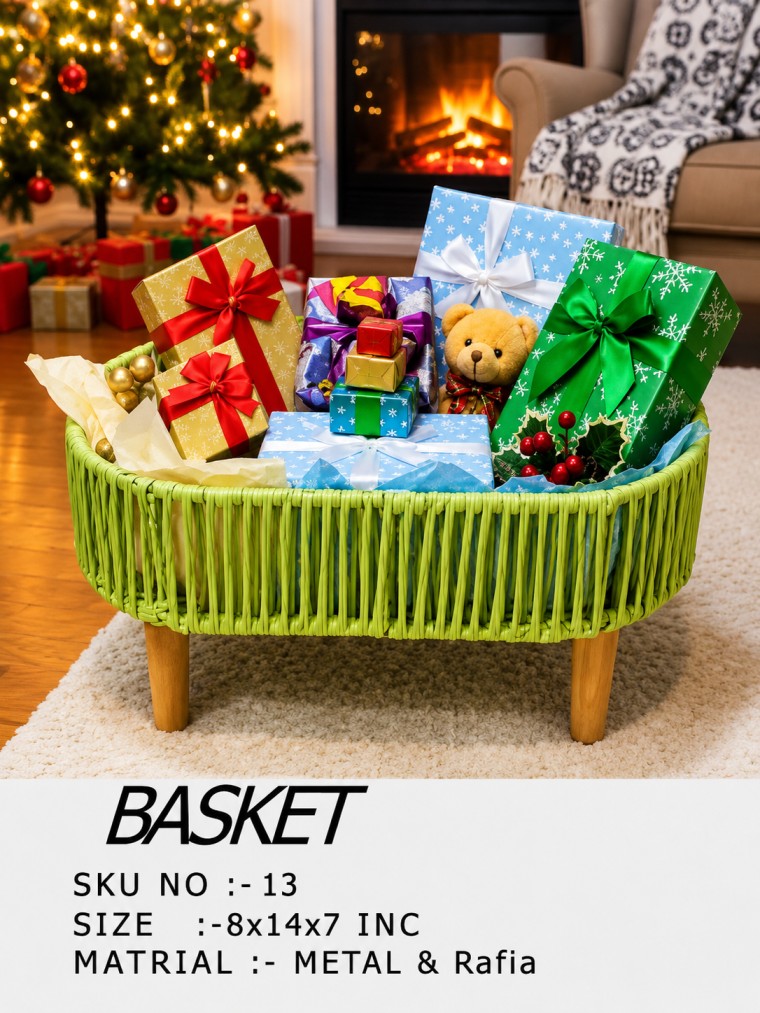 Bright Lime Green Raffia Hamper Basket