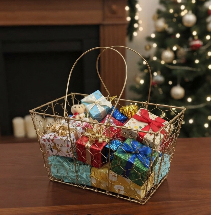 Rectangular Gold-Finished Wire Mesh Basket