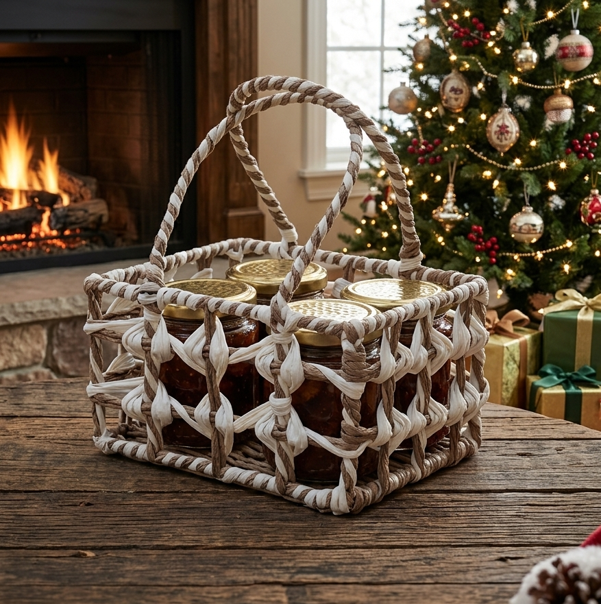 Woven Raffia & Metal Grid Gift Basket