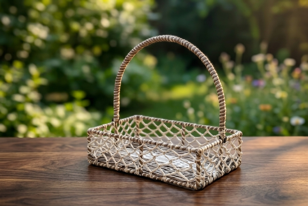Handcrafted Rectangular Metal-Frame Hamper Basket