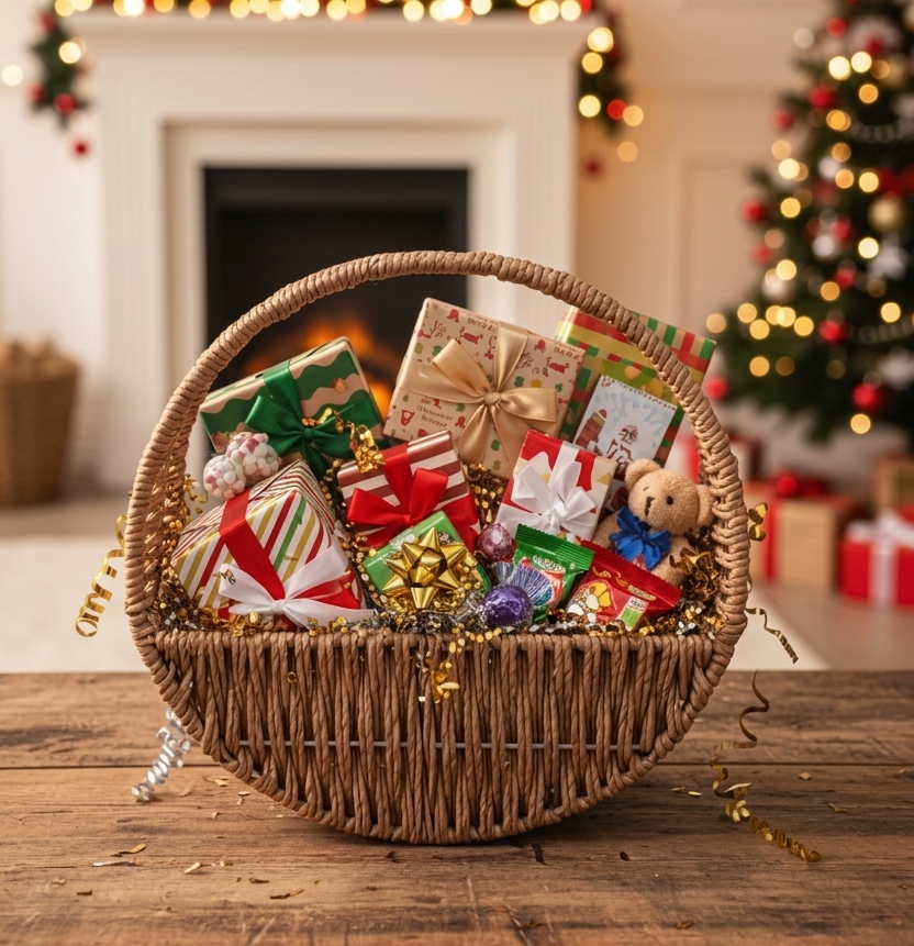 Semi-Circular Woven Gift Basket