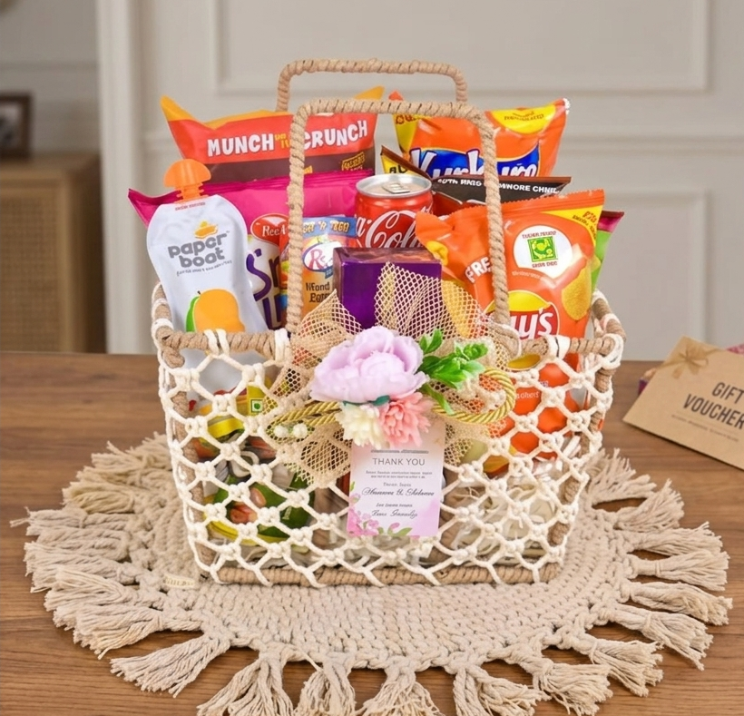 Handcrafted Open-Mesh Gift Hamper Tote Basket